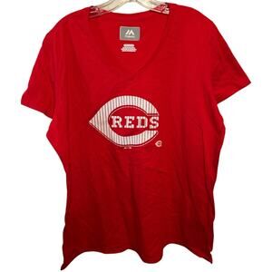 Women's Majestic Red Cincinnati Reds V Neck T-Shirt Size 2XL